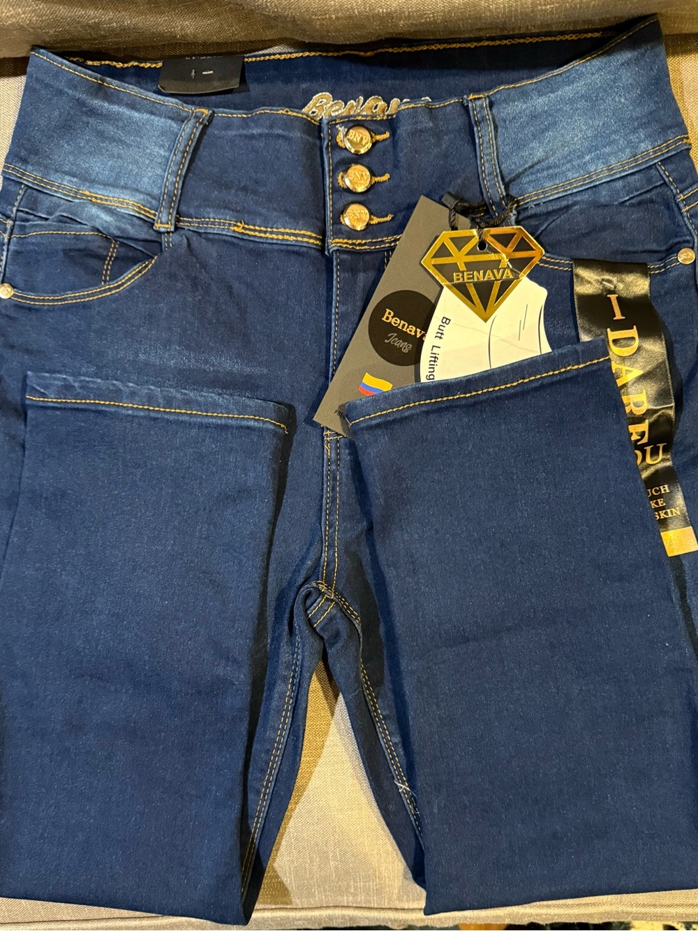 Benava High-Rise Butt-Lift Jeans, 3-Button Tummy Control Stretch Denim Capris - Picture 7 of 9